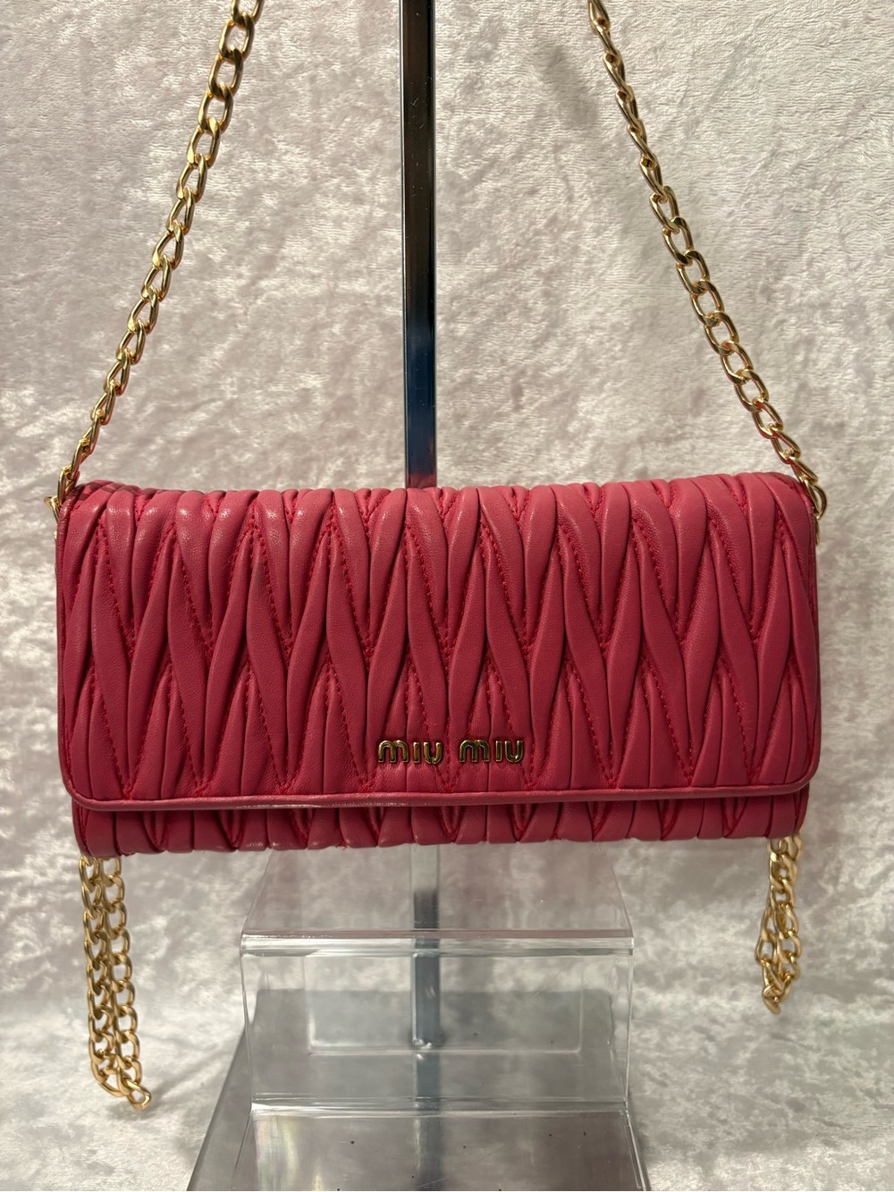 Miu Miu Matelassé Nappa Leather Continental Flap Wallet Barbie Pink Authentic